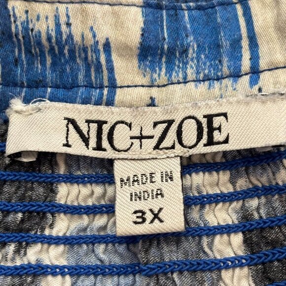 NIC+ZOE Blue White Abstract Print Cotton Top L/S Button Front Boho Workwear - 3X - Picture 8 of 11